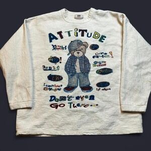 Vintage Faded Glory attitude graffiti bear long sleeve sweatshirt size XL READ‎